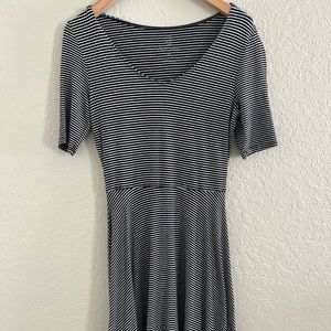 Decree Women Black White Striped Casual Dress Fit And flare Medium